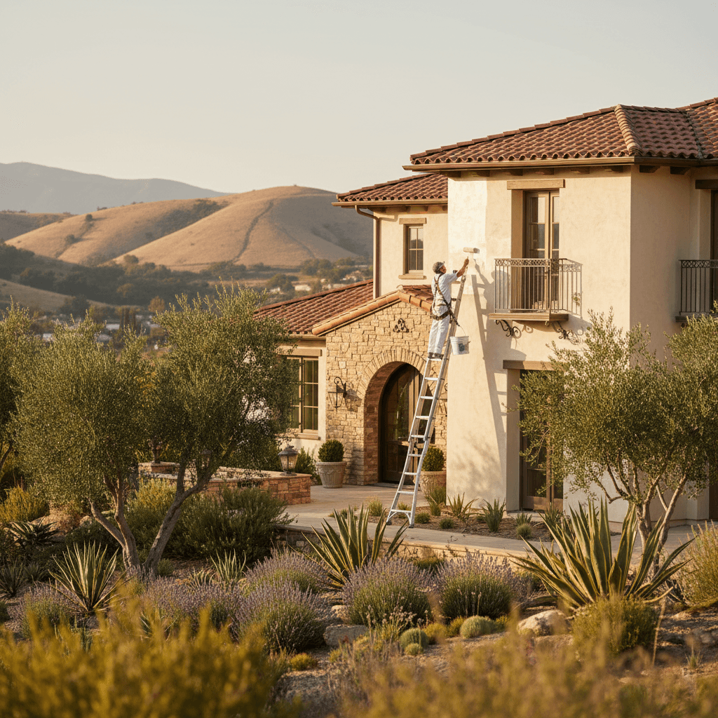 Chino Hills home exterior being painted with heat-reflective paint, showcasing Southern California outdoor living design.