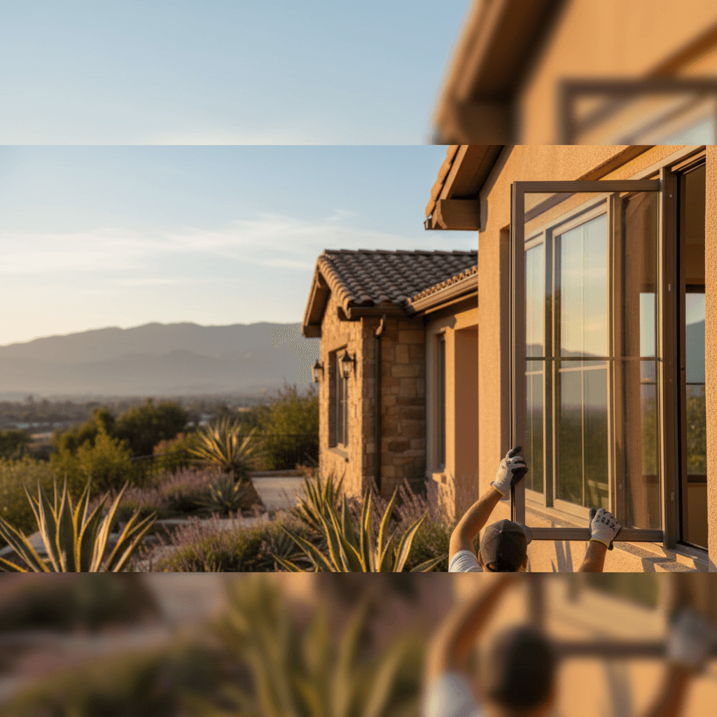 Contractor installing a new energy-efficient window in a Rancho Cucamonga home, showcasing window replacement ROI and home value impact.