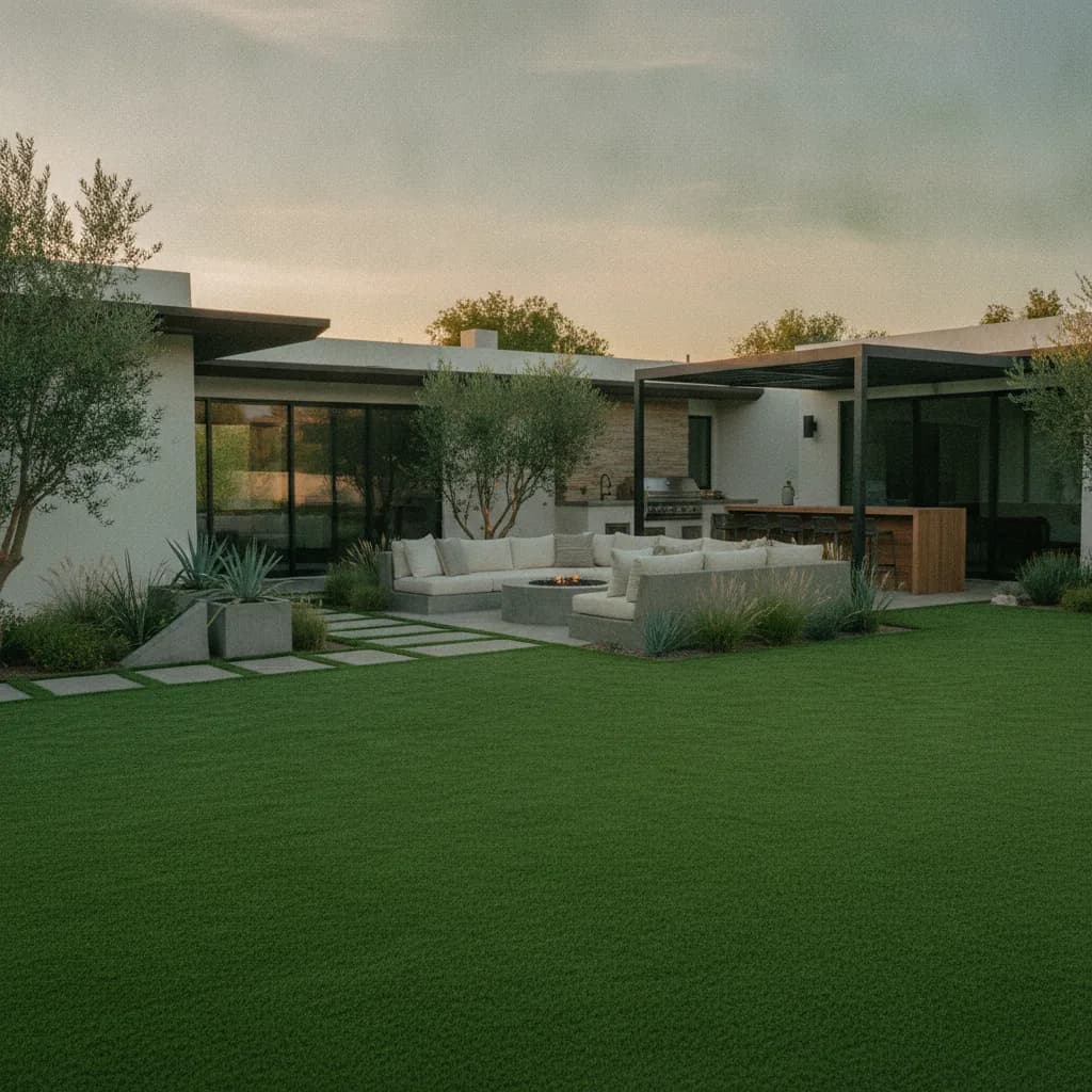 Artificial turf installation in a drought-friendly California yard