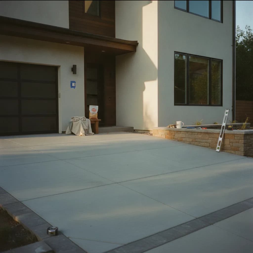 A newly installed paver driveway in a San Jose suburban home, with clean lines and modern landscaping.